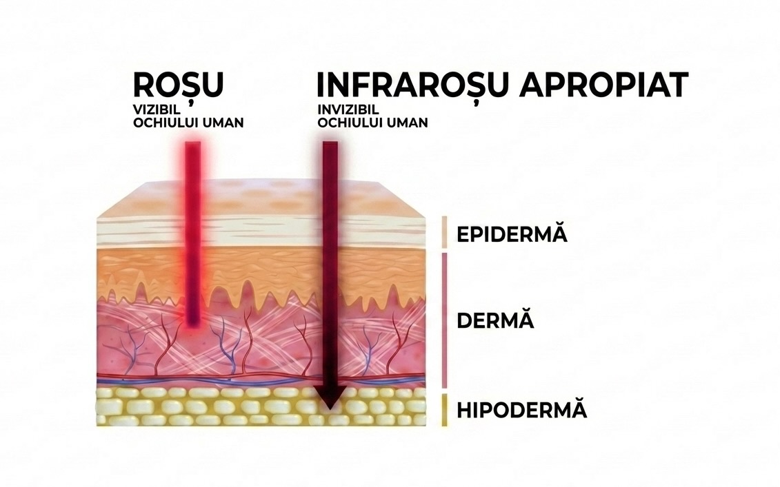 Adâncimea de pătrundere a luminii roșii și infraroșii prin straturile pielii