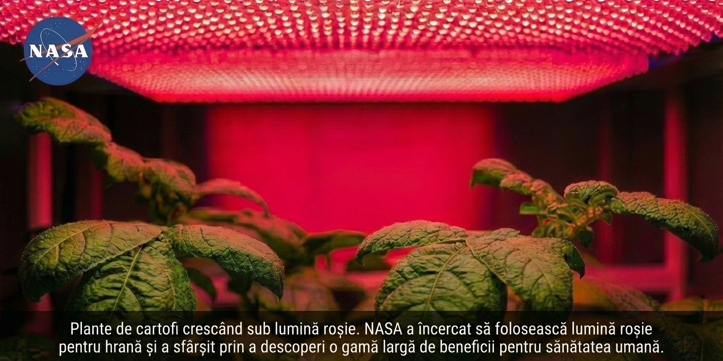Plante cultivate de NASA sub lumină roșie LED